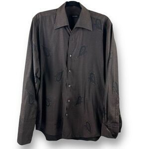Equilibrio Men’s M Brown Paisley‎ Button Down Shirt Casual Western